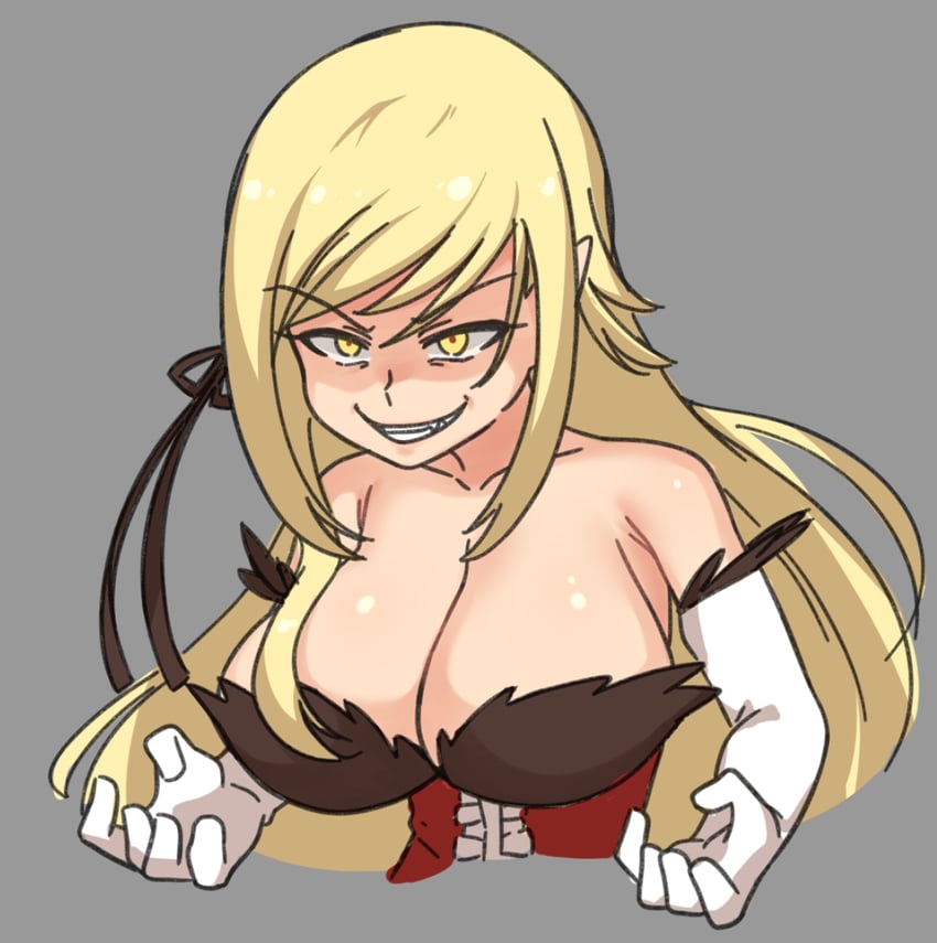 oshino shinobu and kiss-shot acerola-orion heart-under-blade (monogatari and 1 more) drawn by basukechi