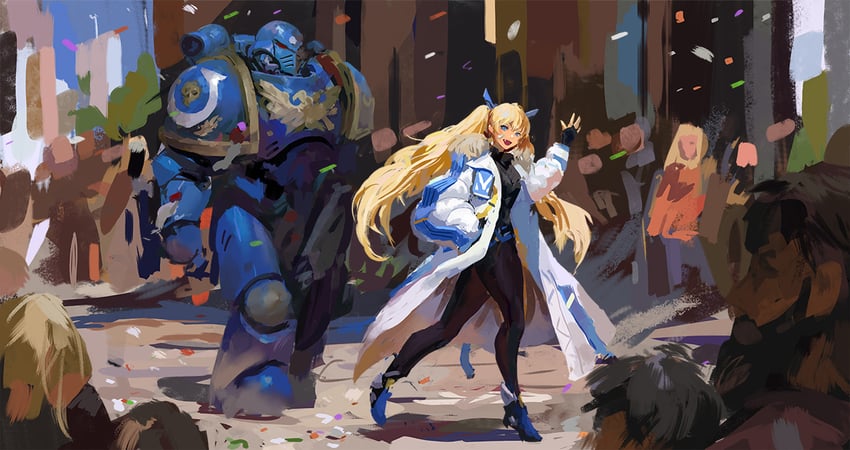 adeptus astartes and laplace (goddess of victory: nikke and 1 more) drawn by danila_kalinin