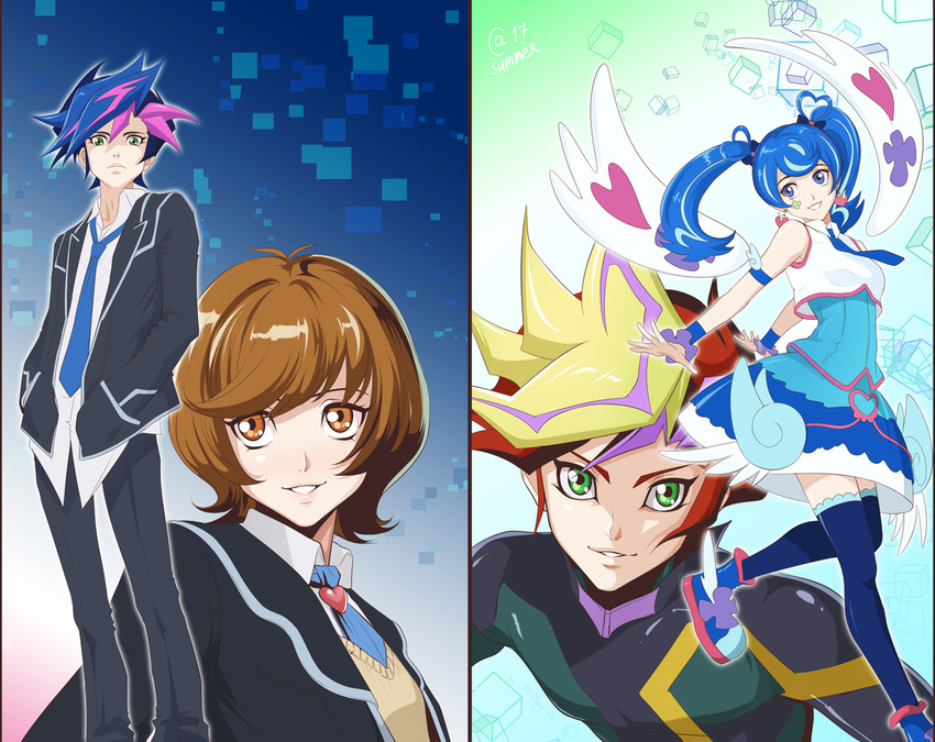 zaizen aoi, fujiki yusaku, blue angel, and playmaker (yu-gi-oh! and 1 more) drawn by autumn-sacura