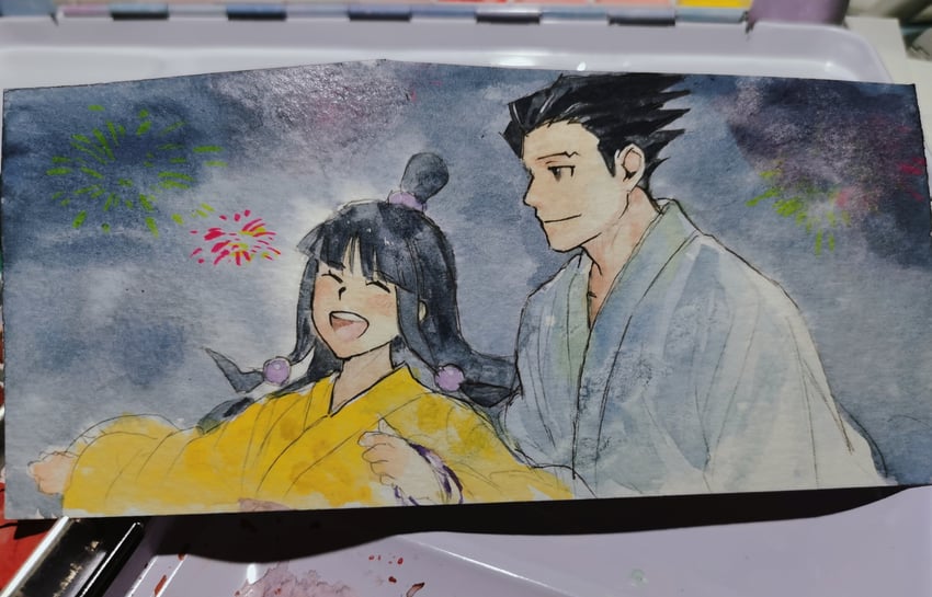 phoenix wright and maya fey (ace attorney) drawn by godzillapigeon1