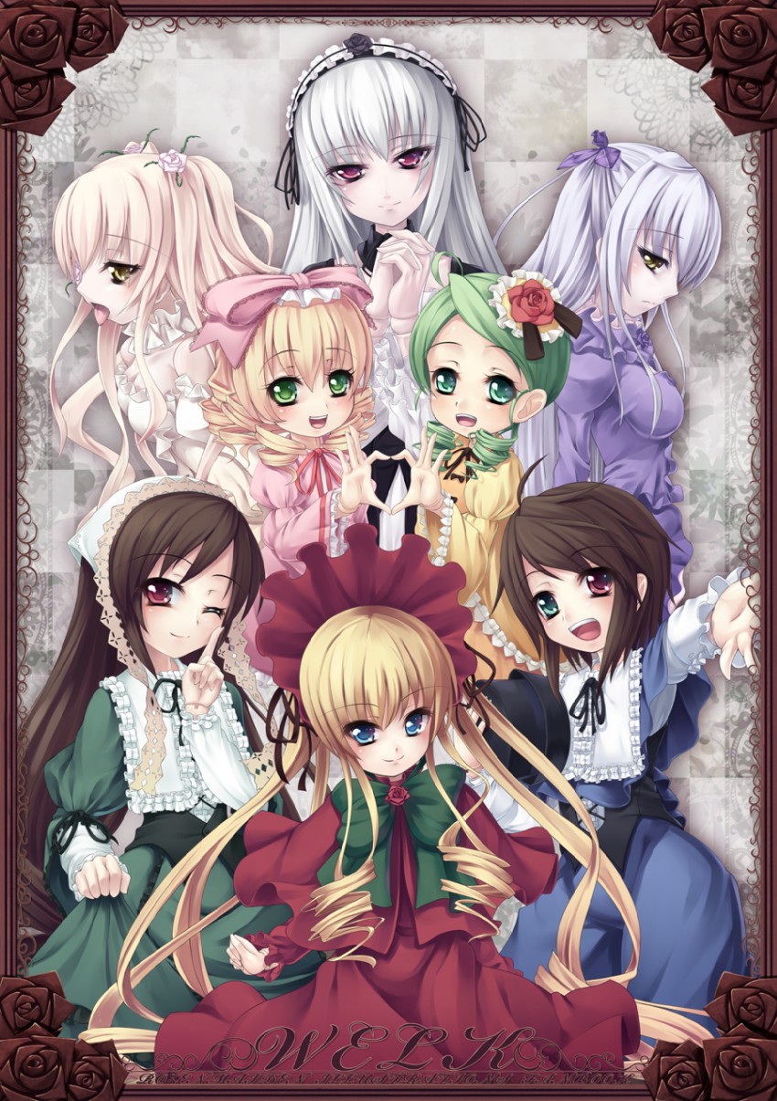 suigintou, shinku, suiseiseki, souseiseki, hinaichigo, and 3 more (rozen maiden) drawn by asa_(swallowtail)