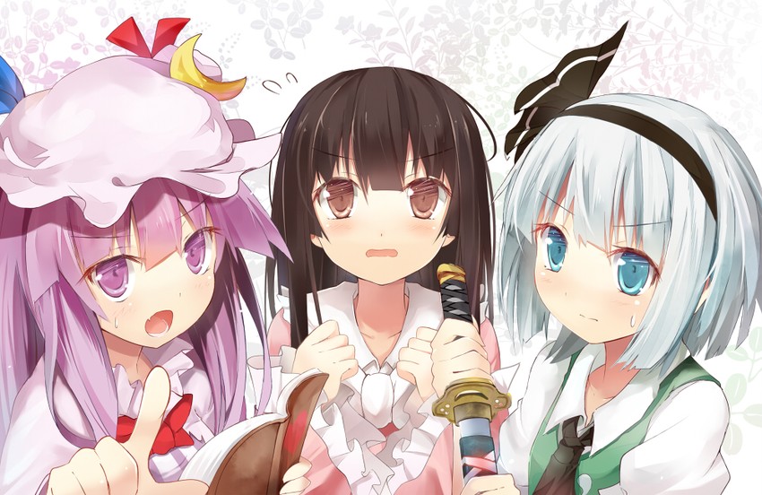 konpaku youmu, patchouli knowledge, and houraisan kaguya (touhou) drawn by efe
