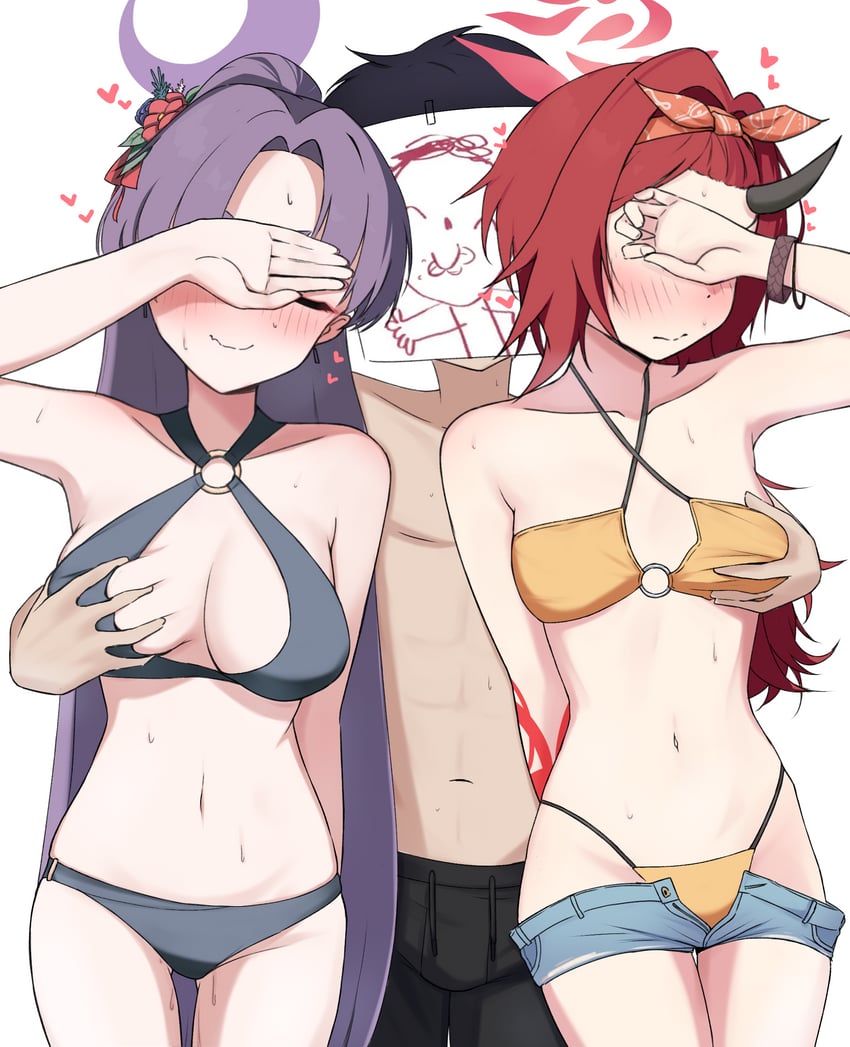 sensei, doodle sensei, yukari, and renge (blue archive) drawn by mintchoco_(minchothudong)