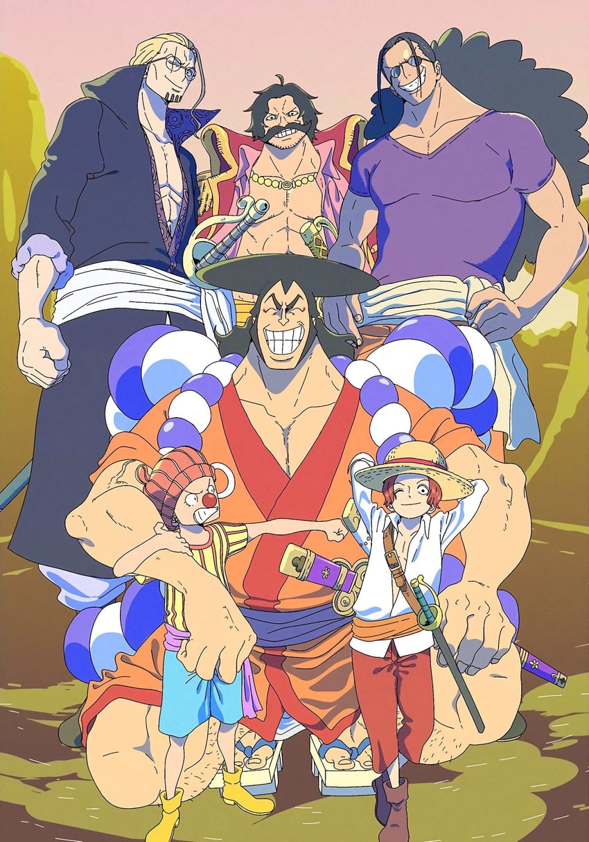 shanks, buggy the clown, gol d. roger, silvers rayleigh, kouzuki oden, and 1 more (one piece) drawn by kojima_takashi