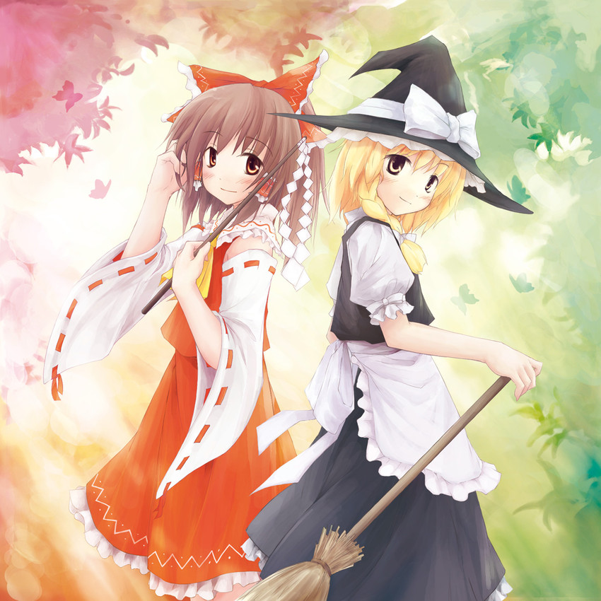 hakurei reimu and kirisame marisa (touhou) drawn by yukitarou_(awamori)
