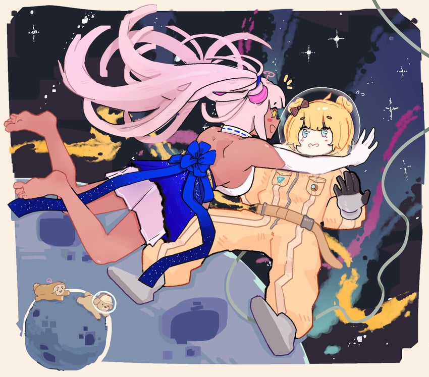 watson amelia, tsukumo sana, bubba, and sanallite (hololive and 1 more) drawn by addendium