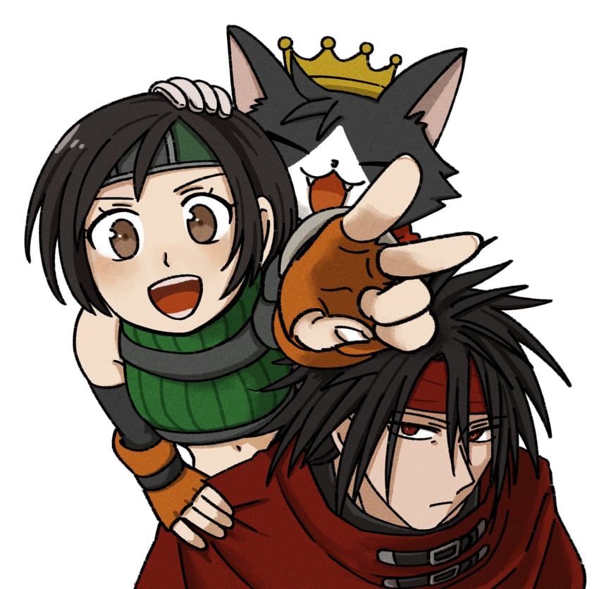 yuffie kisaragi, vincent valentine, and cait sith (final fantasy and 1 more) drawn by s_m_man