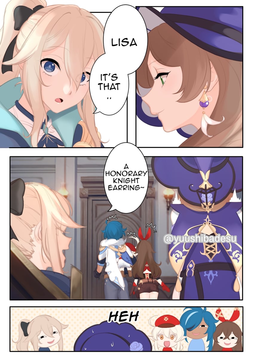 aether, klee, barbara, jean, amber, and 2 more (genshin impact) drawn by yuushiba