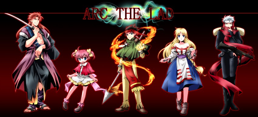 lieza, elc, choko, tosh, and shu (arc the lad and 1 more) drawn by izumi_kouyou