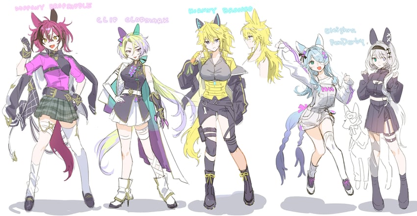 elira pendora, sonny brisko, doppio dropscythe, and claude clawmark (umamusume and 2 more) drawn by milkuriem