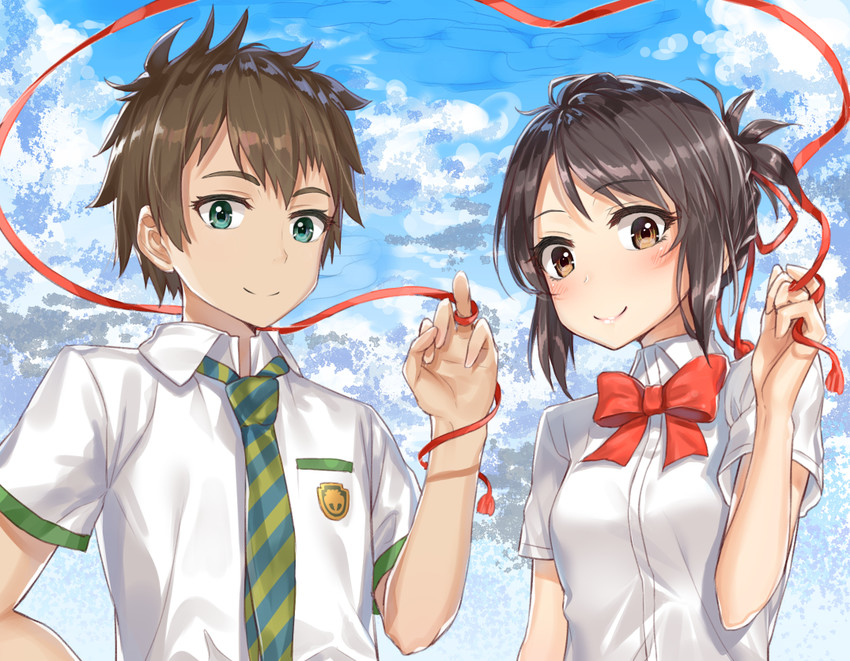 miyamizu mitsuha and tachibana taki (kimi no na wa.) drawn by hakuishi_aoi