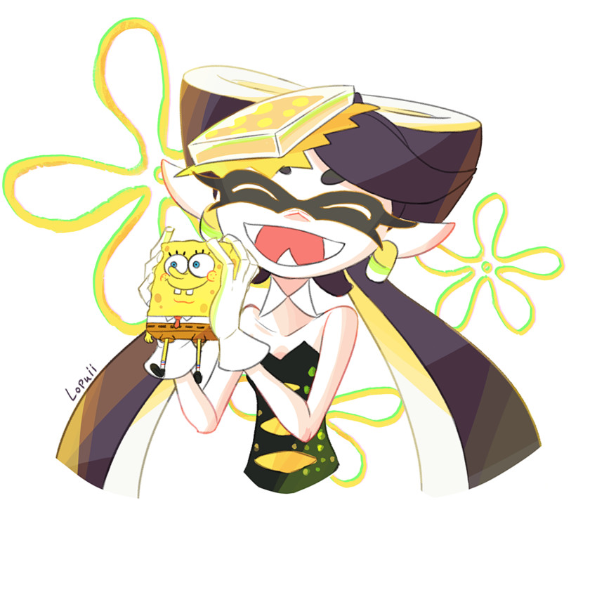callie and spongebob squarepants (splatoon and 2 more) drawn by lopuii