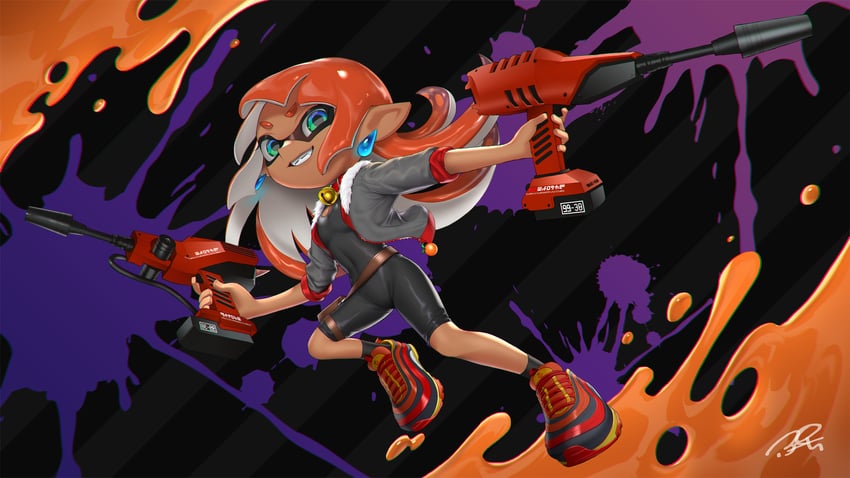 inkling player character and inkling girl (splatoon) drawn by puchiman