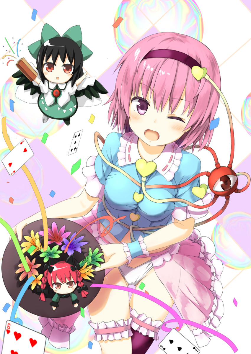 komeiji satori, kaenbyou rin, and reiuji utsuho (touhou) drawn by bluekalmia