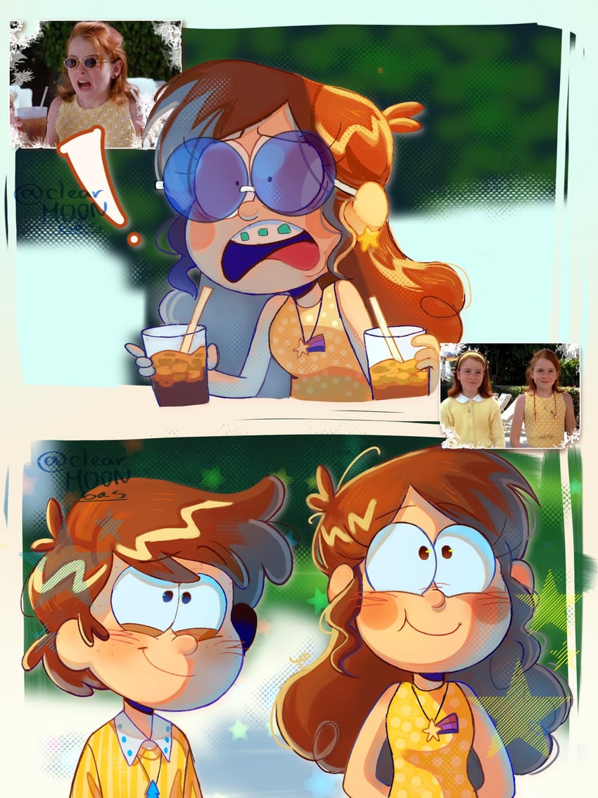 mabel pines, dipper pines, and lindsay lohan (gravity falls and 1 more) drawn by clearmonbass