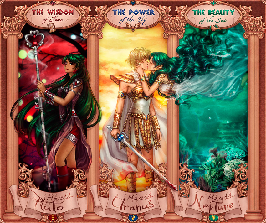 ten'ou haruka, kaiou michiru, and meiou setsuna (bishoujo senshi sailor moon) drawn by kay-i
