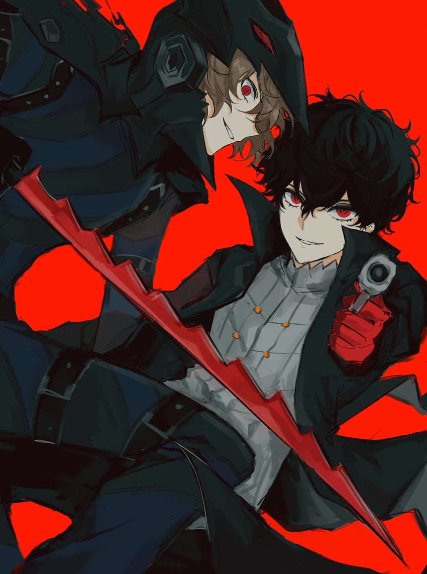 amamiya ren, akechi gorou, joker, and black mask (persona and 2 more) drawn by mnce_o