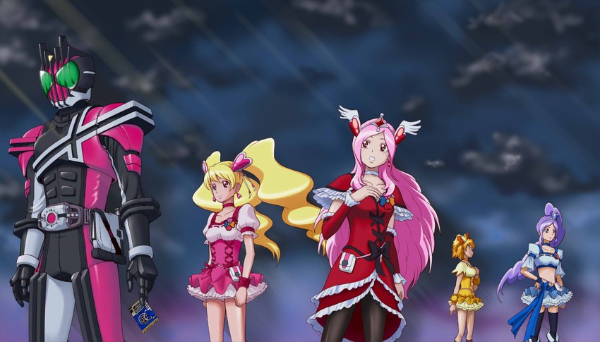 higashi setsuna, momozono love, cure peach, yamabuki inori, aono miki, and 4 more (precure and 3 more) drawn by kijinaka_mahiro