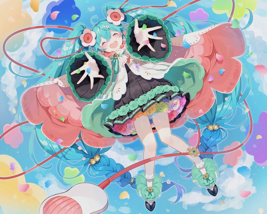 hatsune miku and magical mirai miku (vocaloid and 2 more) drawn by fuinagi_(huyuu_mm)