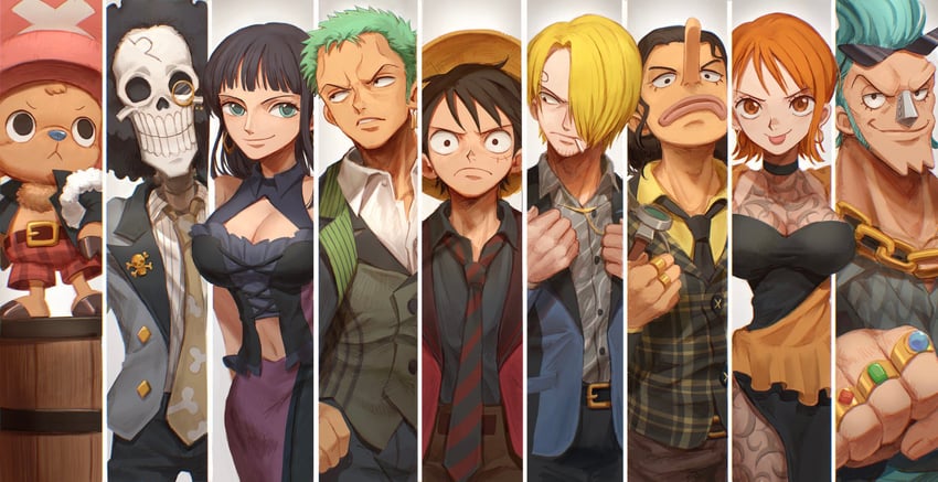 nami, monkey d. luffy, nico robin, roronoa zoro, sanji, and 4 more (one piece) drawn by oekakiboya
