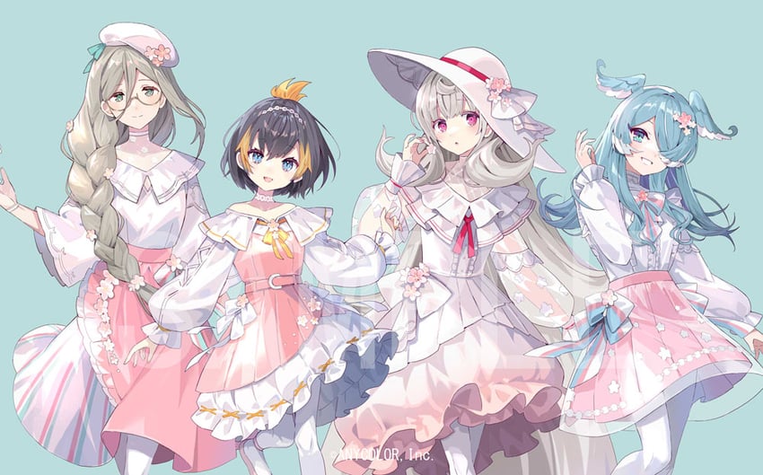 elira pendora, petra gurin, reimu endou, and aia amare (nijisanji and 1 more) drawn by tobi_(kotetsu)