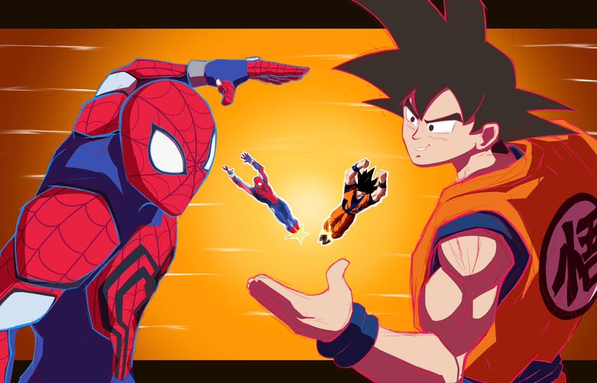 son goku and spider-man (dragon ball and 7 more) drawn by shotwilly