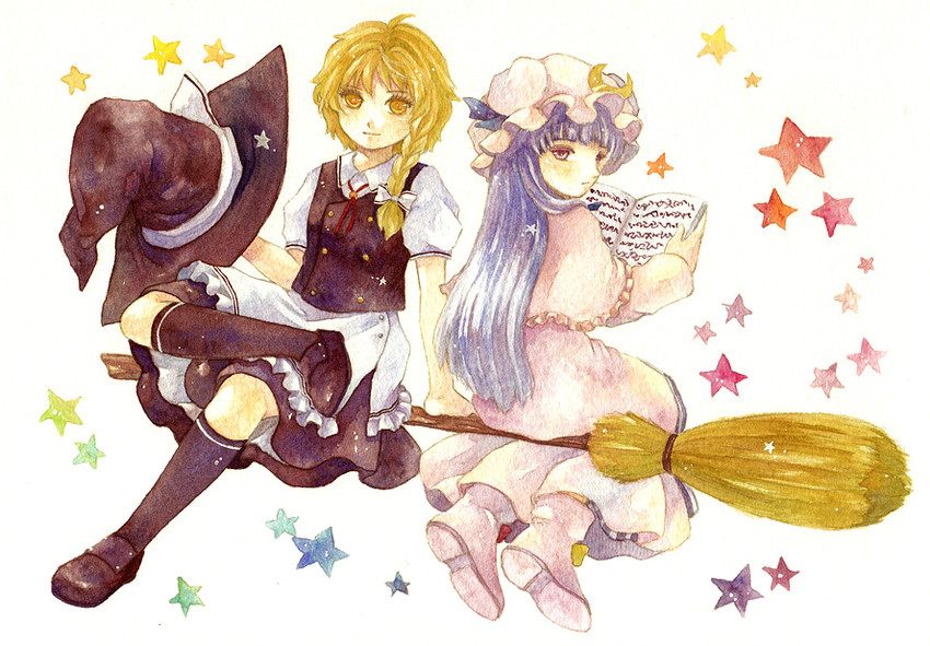 kirisame marisa and patchouli knowledge (touhou) drawn by shiroma_(mamiko)