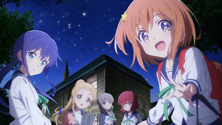 manaka ao, konohata mira, inose mai, sakurai mikage, and morino mari (koisuru asteroid)