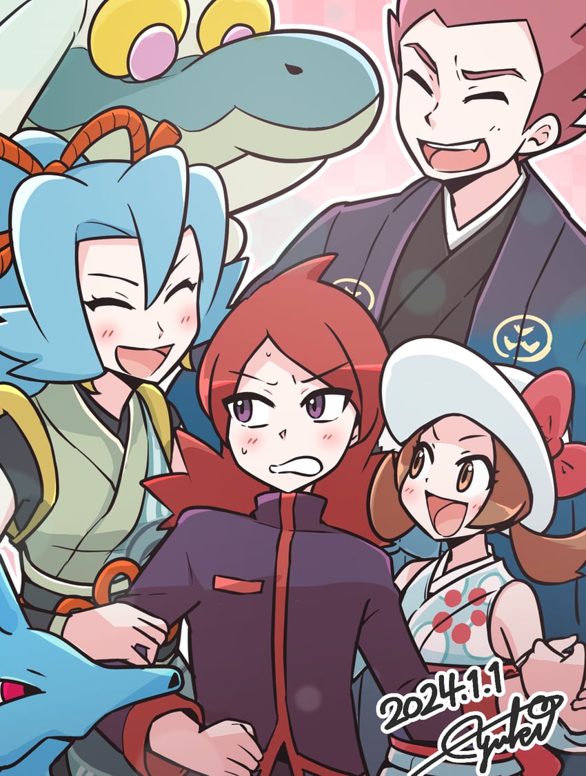 lyra, silver, kingdra, drampa, lance, and 1 more (pokemon and 2 more) drawn by yuki_mura_1031