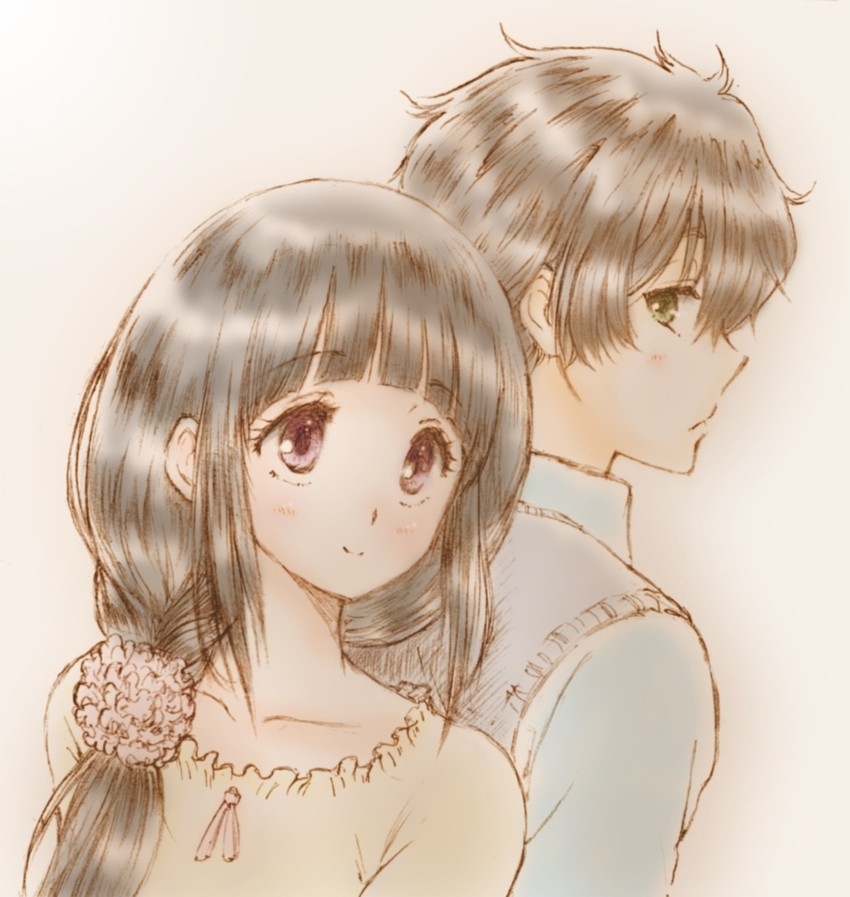 chitanda eru and oreki houtarou (hyouka) drawn by bluez