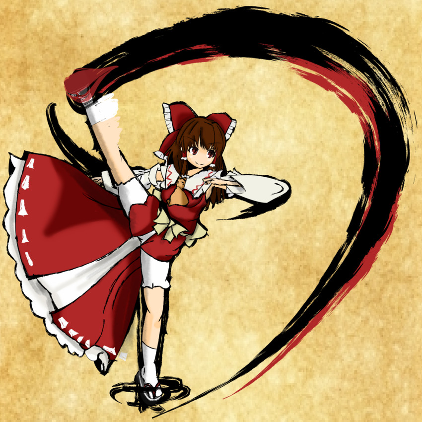 hakurei reimu and kanna (touhou and 2 more) drawn by 7_sai_(lovebit)
