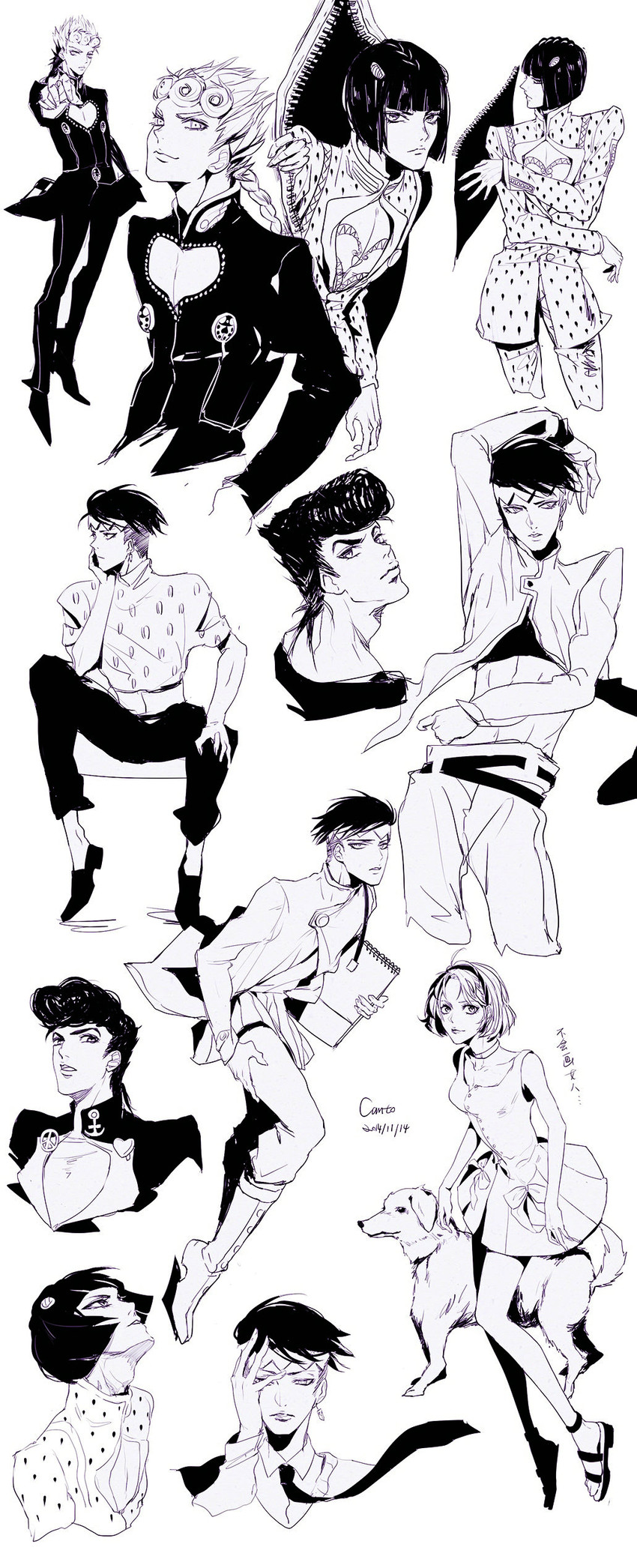 giorno giovanna, higashikata josuke, kishibe rohan, bruno bucciarati, sugimoto reimi, and 1 more (jojo no kimyou na bouken and 2 more) drawn by canto