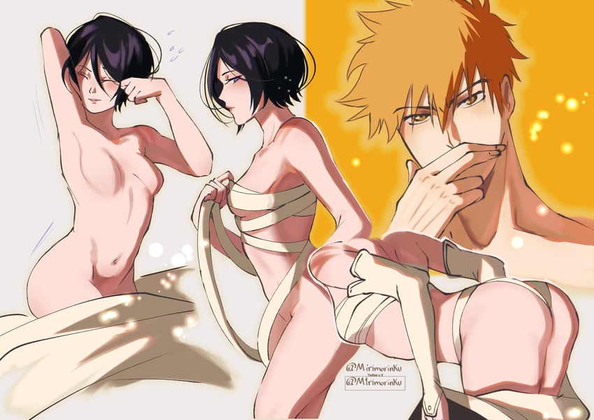 kuchiki rukia and kurosaki ichigo (bleach and 1 more) drawn by m1rimorinku