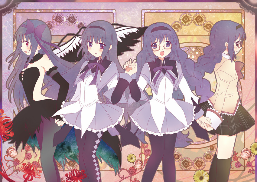 akemi homura and akuma homura (mahou shoujo madoka magica and 1 more) drawn by mikurun