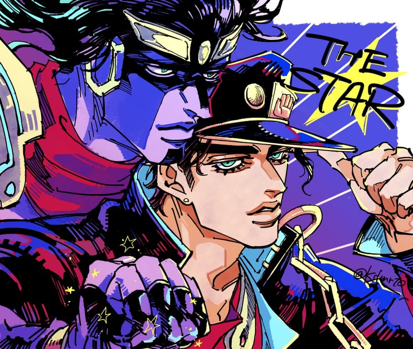 kujo jotaro and star platinum (jojo no kimyou na bouken and 1 more) drawn by daria10