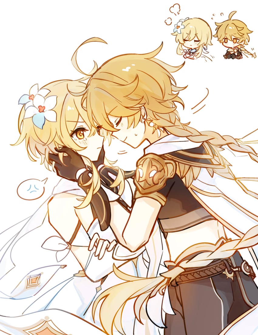 lumine and aether (genshin impact) drawn by huhu_norii