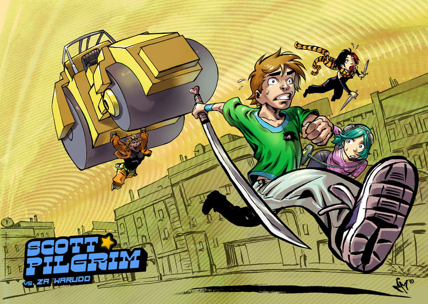 dio brando, sonic the hedgehog, scott pilgrim, ramona flowers, and knives chau (jojo no kimyou na bouken and 3 more) drawn by marcel_perez