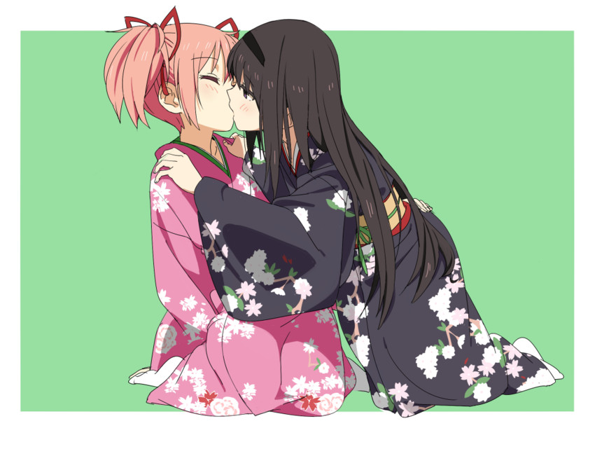 akemi homura and kaname madoka (mahou shoujo madoka magica) drawn by kinosuke_(sositeimanoga)