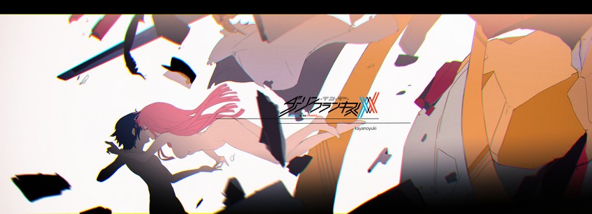 zero two, hiro, and strelizia (darling in the franxx) drawn by kayano_yuki