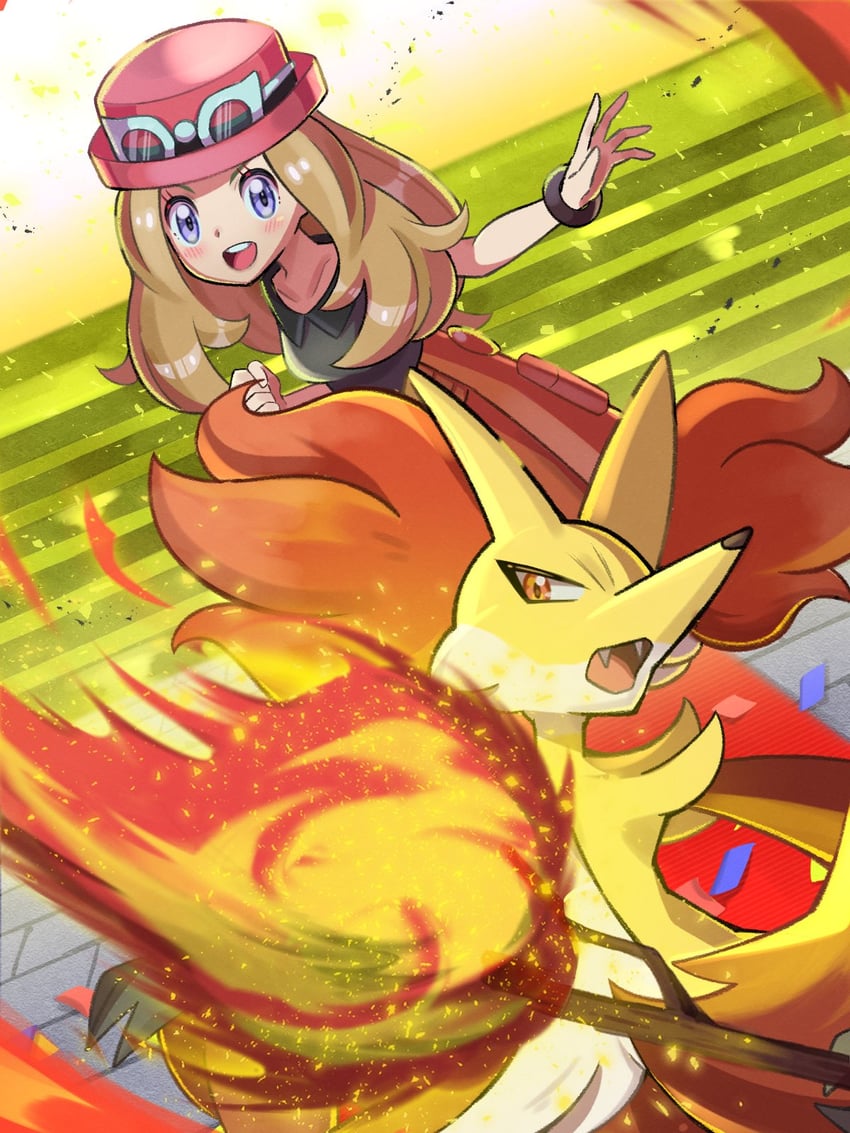 serena and delphox (pokemon and 1 more) drawn by inana_umi