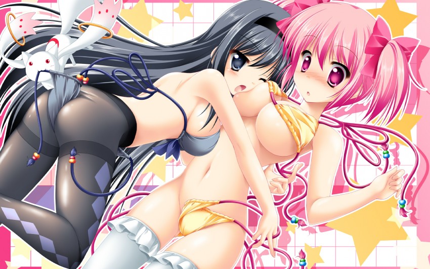 akemi homura and kaname madoka (mahou shoujo madoka magica) drawn by kamiya_tomoe