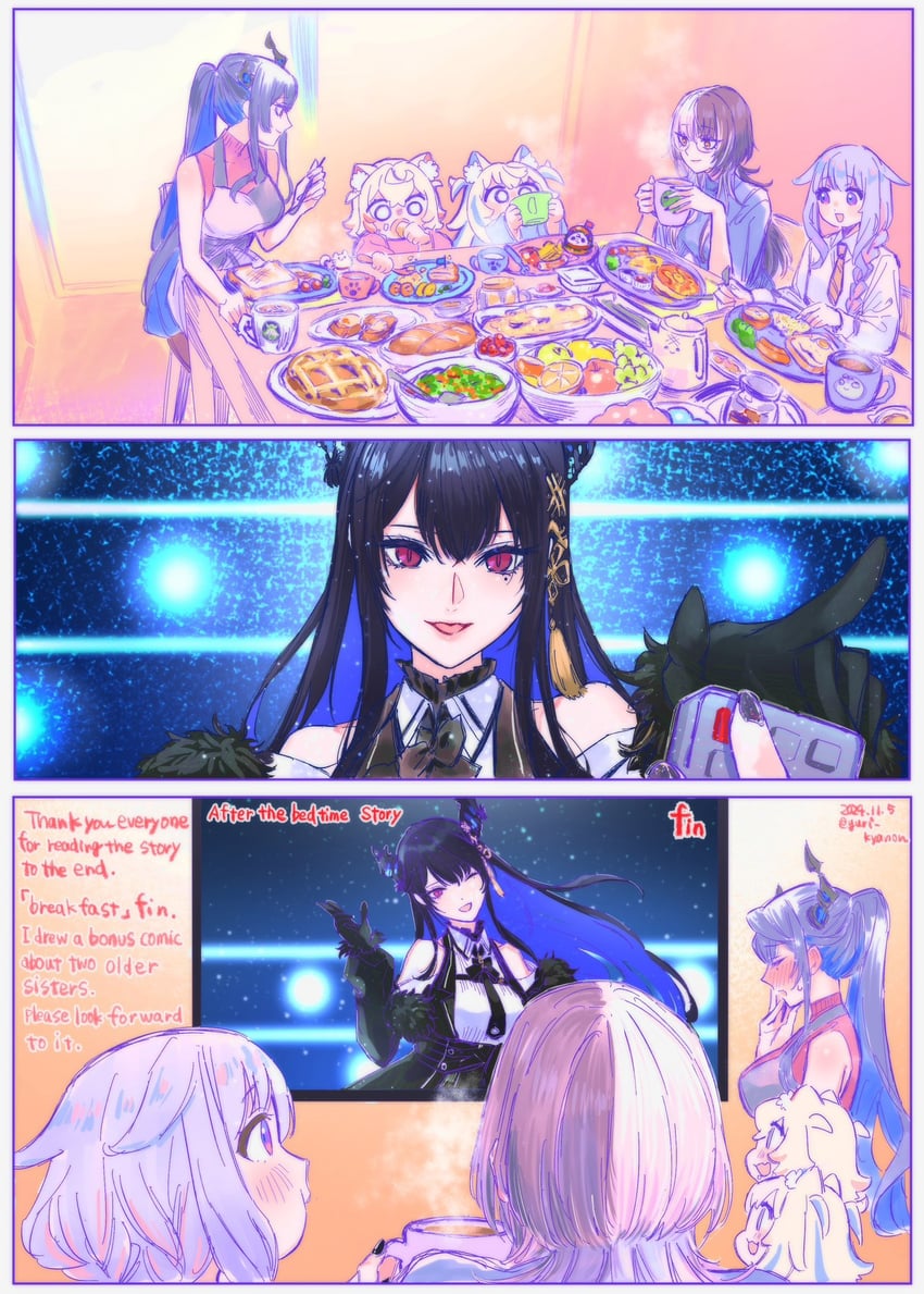 shiori novella, nerissa ravencroft, fuwawa abyssgard, mococo abyssgard, and koseki bijou (hololive and 1 more) drawn by yuri_kyanon