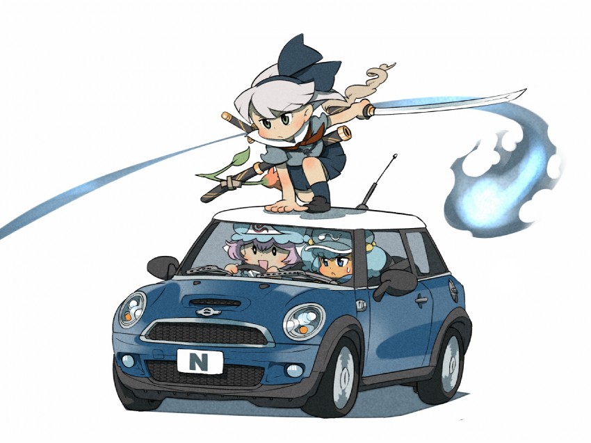 konpaku youmu, saigyouji yuyuko, and kawashiro nitori (touhou) drawn by azito7