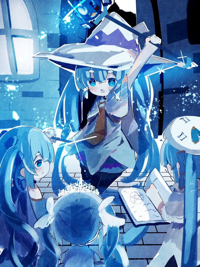 hatsune miku and yuki miku (vocaloid) drawn by syare_0603