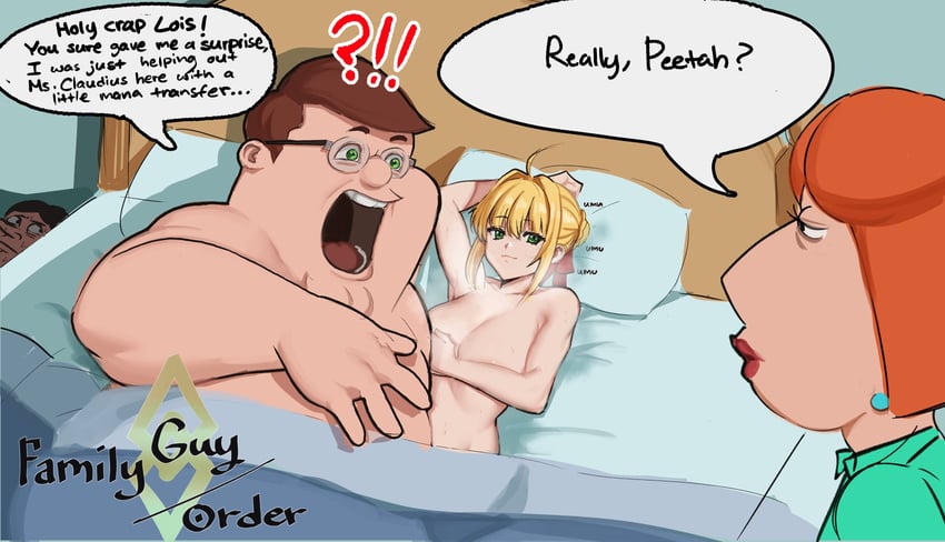 nero claudius, peter griffin, lois griffin, and glenn quagmire (fate and 3 more) drawn by kowai_(iamkowai)