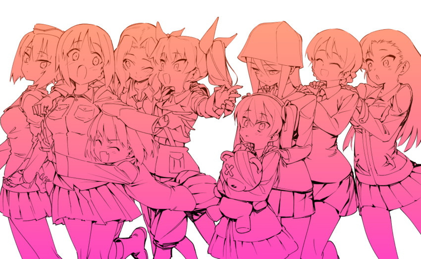 nishizumi miho, darjeeling, nishizumi maho, anchovy, kay, and 4 more (girls und panzer) drawn by chomoran