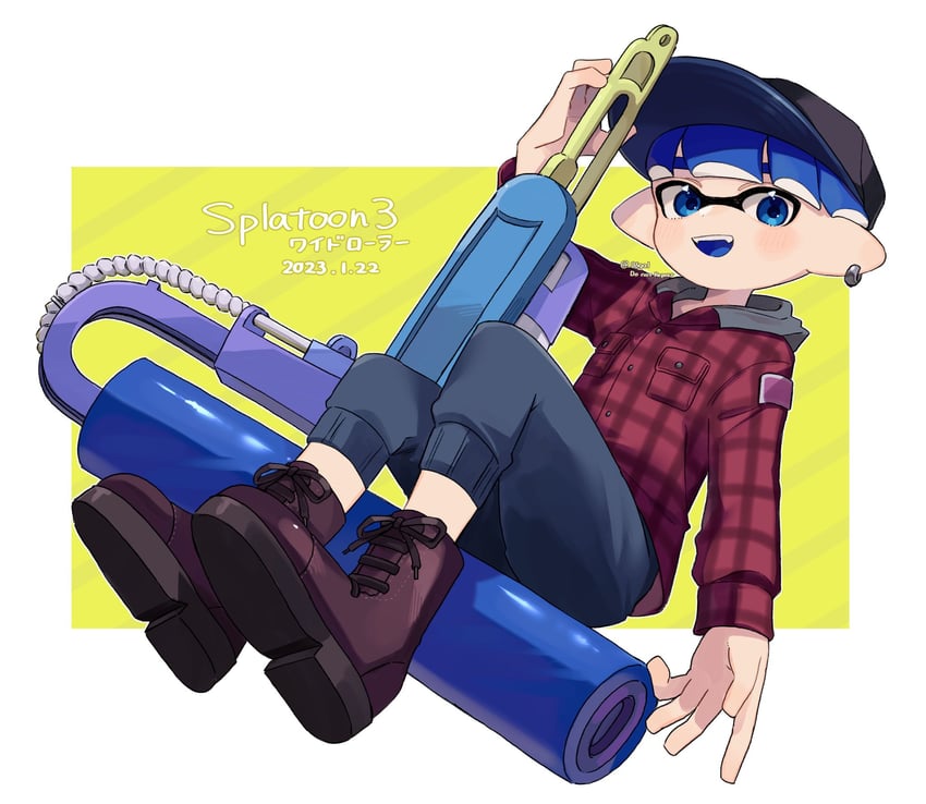 inkling player character and inkling boy (splatoon and 1 more) drawn by sabata_saba