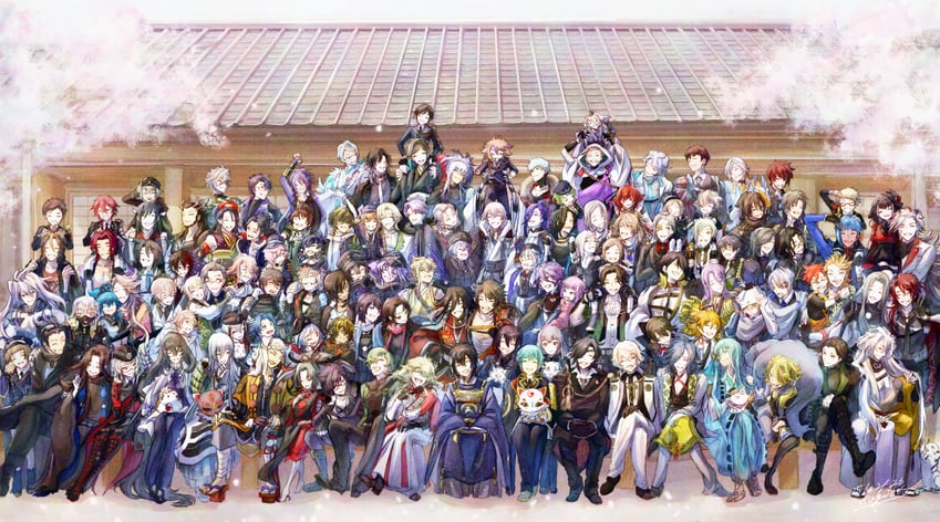 mikazuki munechika, sayo samonji, yamanbagiri kunihiro, ima-no-tsurugi, gokotai's tigers, and 5 more (touken ranbu) drawn by hugi000