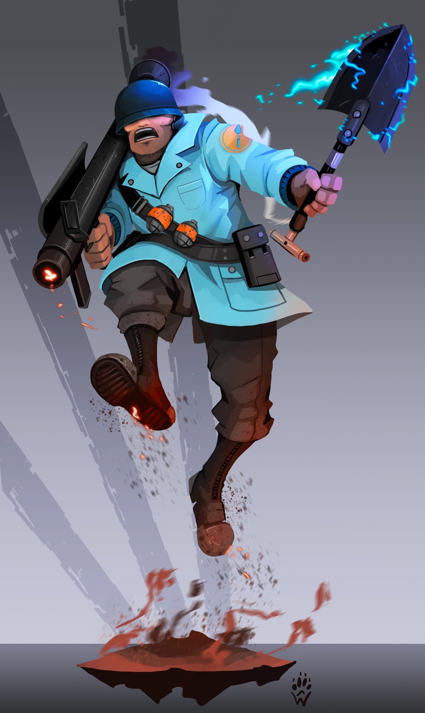 soldier and blu soldier (team fortress 2) drawn by wolfdawg_art