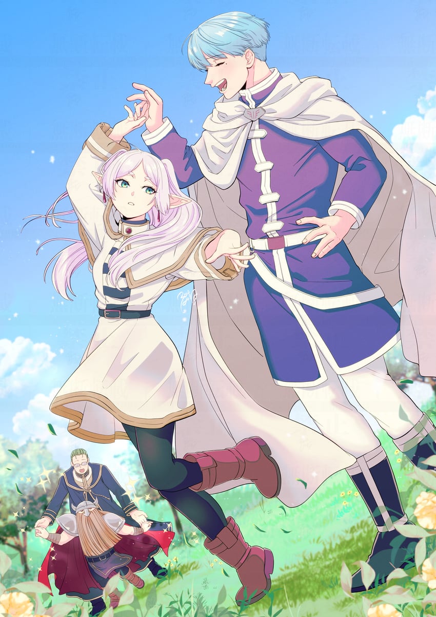 frieren, himmel, eisen, and heiter (sousou no frieren) drawn by aoba_rena_(kuro_mameo)